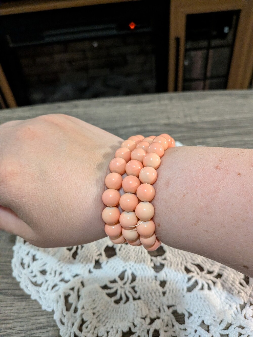 Peach Orange Beaded Stretch Bracelet